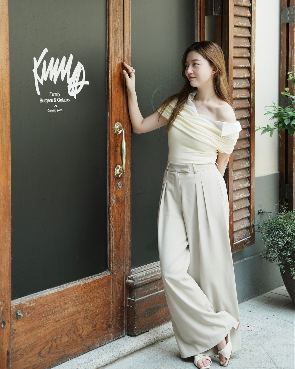 Butter Yellow Linen-Blend Panel Top