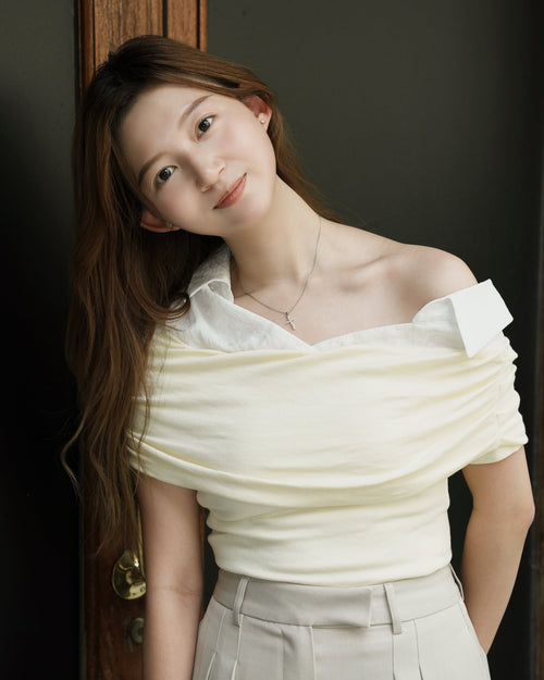Butter Yellow Linen-Blend Panel Top