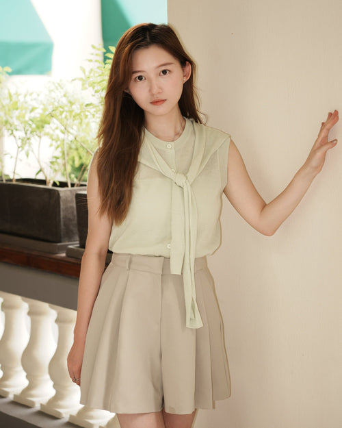 Sage Mist Scarf Detail Top